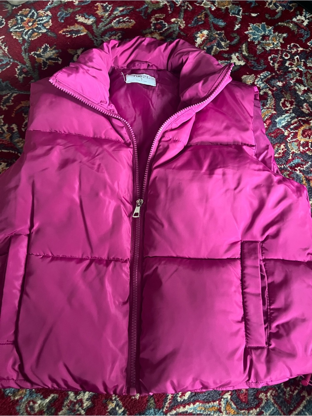 Fuchsia Puffer Vest with High Collar